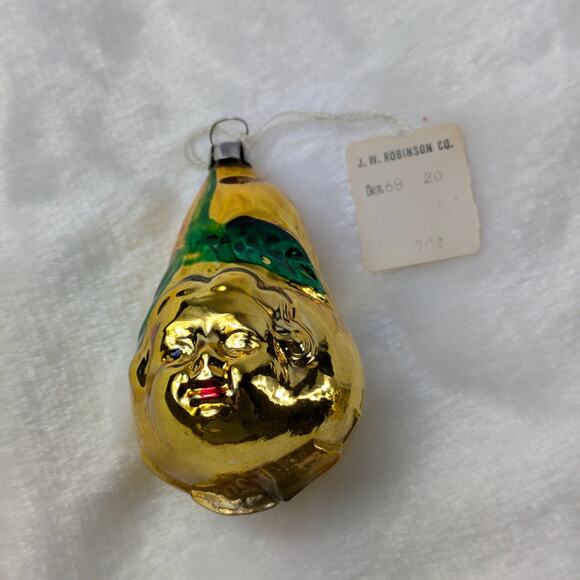 Pear Face Mercury Christmas Ornament Gold Child Antique West Germany Hand Blown - Picture 1 of 11